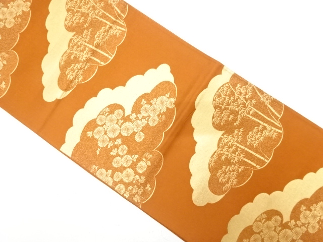 JAPANESE KIMONO / ANTIQUE FUKURO OBI / SILK / WOVEN KIKU & BAMBOO